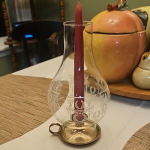 Diana Hurricane w/ Etched Floral Design W/ Brass Leonard Chamberstick